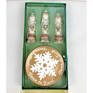 1999 Amscan Joyful Tidings Santa Candle Set With Trivet In Box Set of 3 Candles